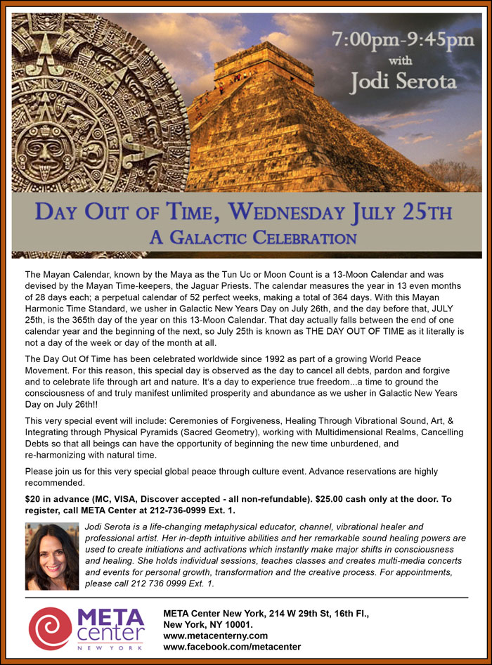 [Event flier: Jodi Serota - contact 212-736-0999 Ext. 1 - $20 in advance, $25 cash only at the door.]